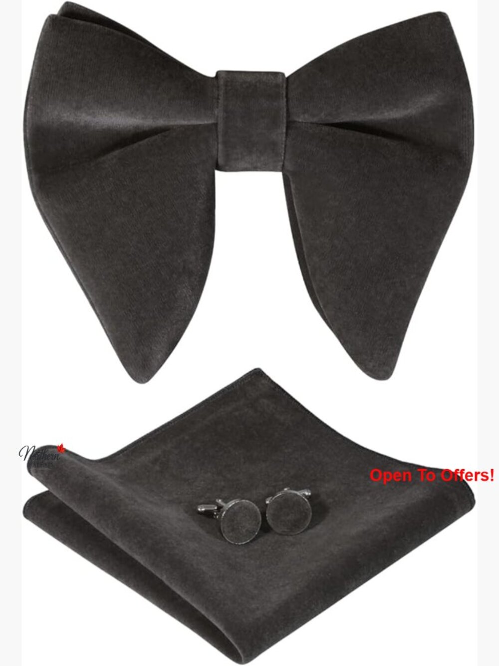 Pre-Tied Velvet Bow Tie Set with Cufflinks and Pocket Square